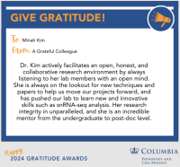 2024 Pathology Gratitude Award, Minah Kim lab